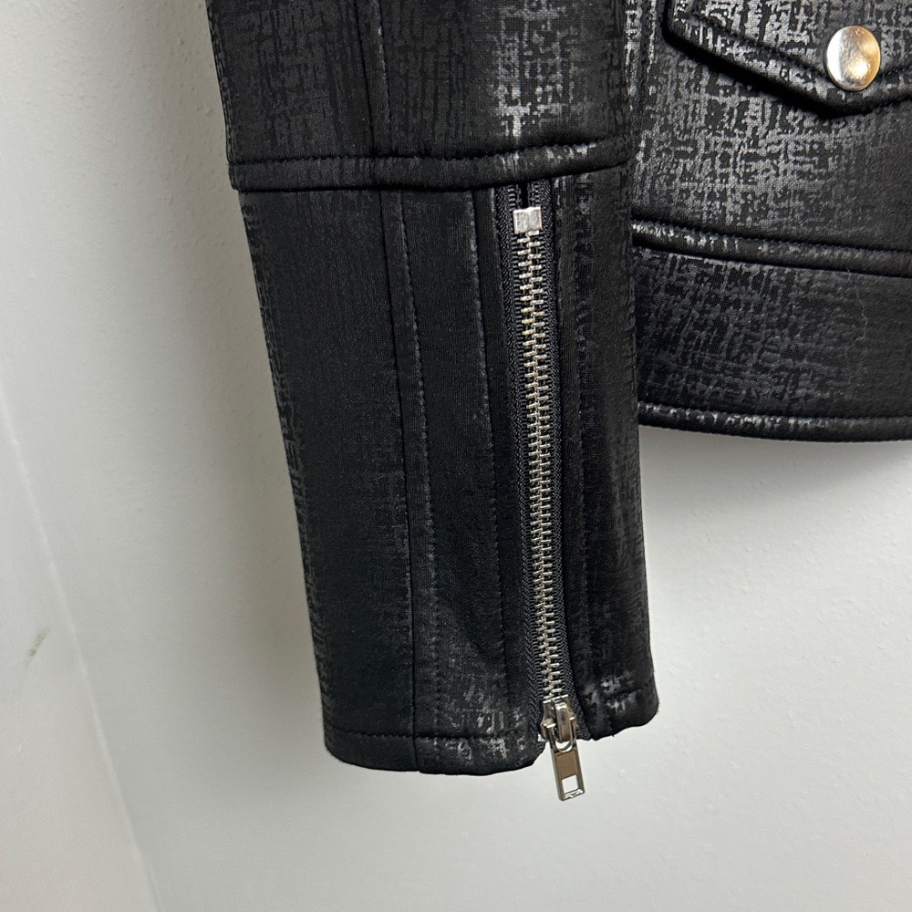 Shinestar Black Textured Jacket Leather Look- Soft Fabric Feel - Picture 4 of 10